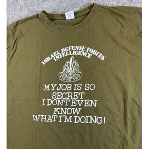 VTG Israel Defense Forces Intelligence Shirt Mens Green Humor Graphic Tee Large